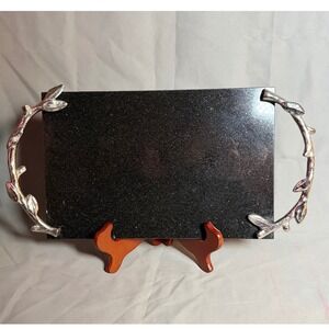 Michael Aram Black Granite Olive Branch Cheese Serving Tray Silver Tone Handle